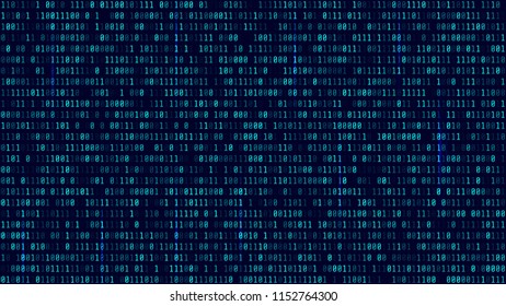 Matrix Background with blue light. Binary Computer Code. Vector Illustration. Format 16:9