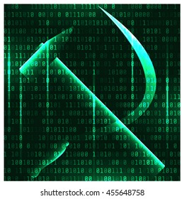 Matrix background with the green symbols. Vector hacker background. labor patriotic symbol - crossed hammer and sickle - a look through the era and the network. Vector Art