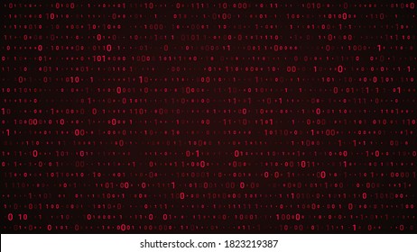 Matrix background with numbers. Binary code stream on screen with pink lights. Abstract digital technology background for banner, wallpaper, hackathon. Cyber particles in row, vector illustration.