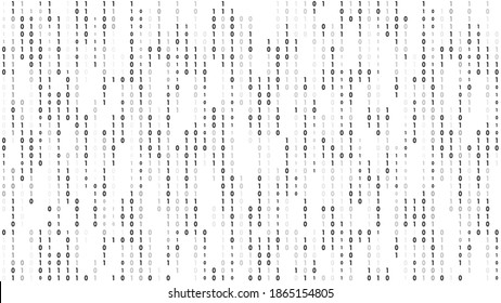 Matrix background. Stream of binary code. Falling numbers on dark backdrop. Digital computer code. Coding and hacking. Vector illustration.