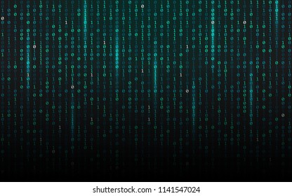 A matrix background. Streaming binary code. Falling digits on dark backdrop. Data concept. Abstract futuristic texture. Trendy vector illustration.