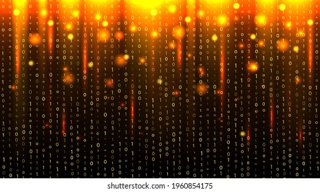 Matrix black and burning gold background. Vector illustration for banner, card or poster