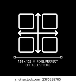 Matrix chart white linear icon for dark theme. Swot analysis. Business risk management. Decision making. Data presentation. Thin line illustration. Isolated symbol for night mode. Editable stroke
