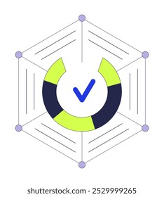 2D-Zeichentrickobjekt im Matrixkreisdiagramm. Kreisförmige Gitter Donut Kuchen Diagramm. Radiales Graphennetz. Doughnut-Infografiken, isoliertes Element, flacher Vektorclipart auf weißem Hintergrund. Spot-Illustration