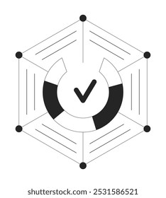 Markierungszeichen im Matrixkreisdiagramm für ein schwarz-weißes 2D-Zeilenobjekt. Kreisförmige Gitter Donut Kuchen Diagramm. Radiales Graphennetz. Hexagon-Graph einzelne ClipArt-Vektorkontur Element. monochromatische Punktdarstellung