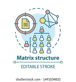 Matrix corporate structure concept icon. Company top management idea thin line illustration. Workflow organization. Staff interaction & workplace environment. Vector isolated drawing. Editable stroke