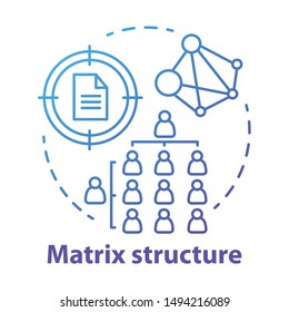 Matrix corporate structure concept icon. Company top management idea thin line illustration. Workflow organization. Staff interaction & workplace environment. Vector isolated drawing