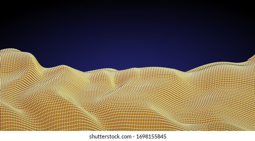 Matrix of countless blocks, gold texture, cloud computing.