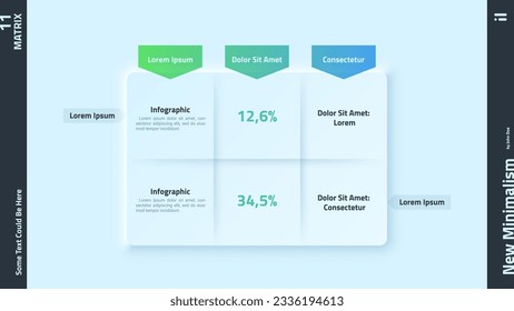 Matrix-Diagramm mit 6 quadratischen Zellen in Reihen und Spalten. Konzept des Geschäftsmodells mit sechs Optionen zur Auswahl. Minimale Infografik-Design-Vorlage. Moderne, pneumorphe Vektorgrafik.