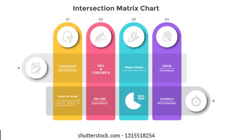 Matrix Diagram With Colorful Intersected Stripes. Modern Scheme Or Table With Rows And Columns. Flat Infographic Design Template. Creative Vector Illustration For Presentation, Report, Banner.