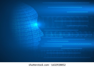Matrix digital numbers background. Stream of zeros and ones. Programming encoded data information. globalsecurity connection. Head intelligence digital technological and innovation abstract.