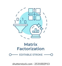 Matrix factorization soft blue concept icon. Filtering technique, statistic metric. System, methodology. Round shape line illustration. Abstract idea. Graphic design. Easy to use article, blog post