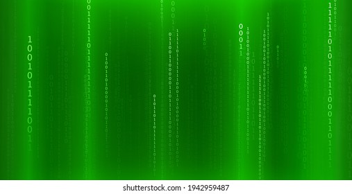 Matrix green background with binary numbers. Digital data code. Data network concept. Abstract technology banner. Vector illustration.