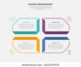 matrix grid structure infographic outline style with 4 point template with ribbon flip slide with shadow for slide presentation vector