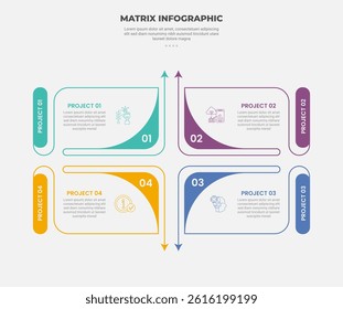 matrix grid structure infographic outline style with 4 point template with open box container with round vertical badge for slide presentation vector