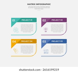 matrix grid structure infographic outline style with 4 point template with creative callout comment box table with small triangle badge for slide presentation vector