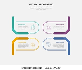 matrix grid structure infographic outline style with 4 point template with round box with flipped ribbon on outside for slide presentation vector