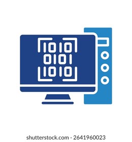 Matrix mini illustration dual tone blue color icon, use for machine learning, education, technology industry, UI, UX kit, app and web development, digital or print.
