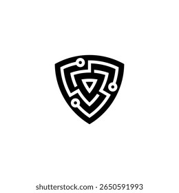 O logotipo do Matrix Shield combina o símbolo do escudo com elementos de circuito digital ou de rede, simbolizando a proteção e a segurança na era tecnológica.