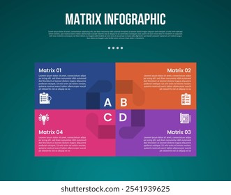 Infografía de la Plantilla con la forma grande del rectángulo con el borde agudo y el centro circular del icono con la dimensión 4x4 con el estilo oscuro para el Vector de la presentación de la diapositiva