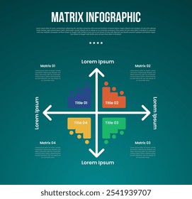 matrix structure dimensions template infographic with line arrow all direction with icon shape with 4x4 point with dark style for slide presentation vector