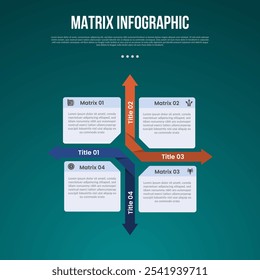matrix structure dimensions template infographic with box and arrow separator divider with 4x4 dimension point with dark style for slide presentation vector
