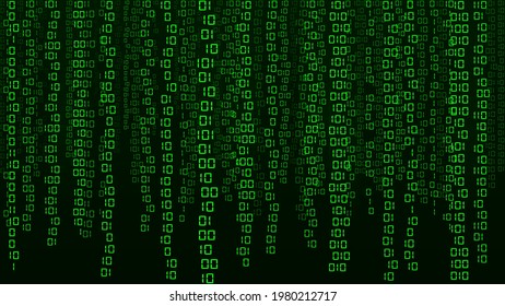 Matrix style background. Abstract futuristic cyberspace with binary code. Falling numbers. Vector illustration