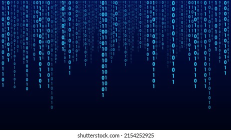 Matrix technology background. Cyber security with binary code. Rapidly falling randomly blue numbers. Decoding algorithms hacked software. Big data visualization.