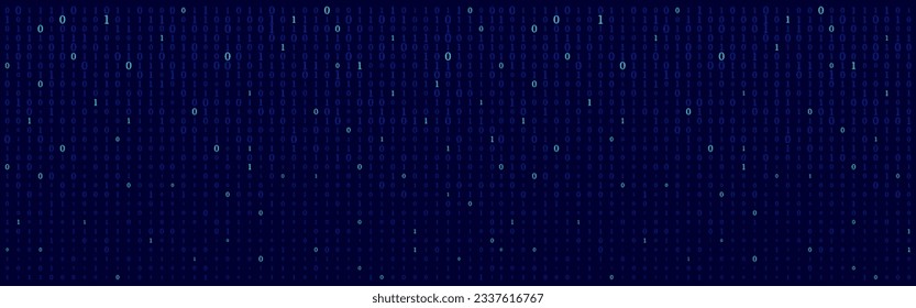 Matrix technology background. Cyber security with binary code. Rapidly falling randomly blue numbers. Decoding algorithms hacked software. Big data visualization.