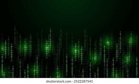 Matrix vector digital code rain in a Matrix inspired futuristic style. Light Effect matrix background. High-tech backdrop with glowing binary characters
