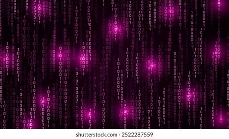 Lluvia de código digital de Vector Matrix en un estilo futurista inspirado en Matrix. Fondo de matriz de efecto de luz. Fondo de alta tecnología con caracteres binarios brillantes
