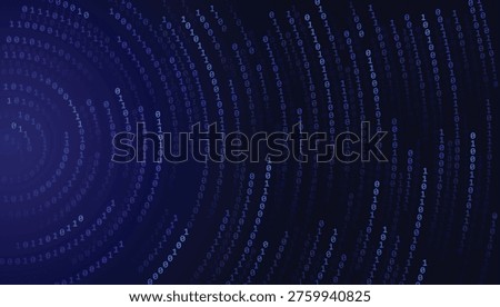Matrix vortex. Blue binary digital tunnel. Abstract number spiral circular portal, programming, coding and cybersecurity concept. Hi Tech, futuristic and science vector background.