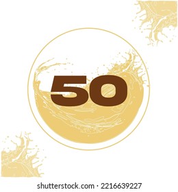 Matriz Numeral 50 with orange liquid background dripping in a circular shape in the background - juice, drink and beer