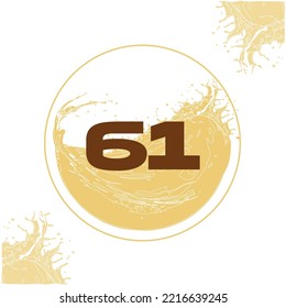 Matriz Numeral 61 with orange liquid background dripping in a circular shape in the background - juice, drink and beer