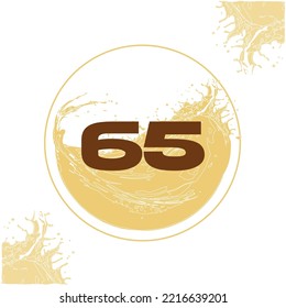 Matriz Numeral 65 with orange liquid background dripping in a circular shape in the background - juice, drink and beer