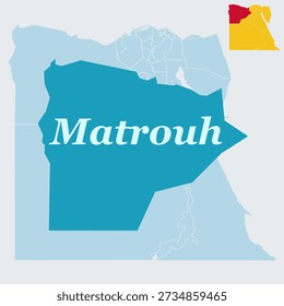 Matrouh Egypt Map and Flag - Governorate, Mediterranean Coastal Region and Siwa Oasis Vector Outline
