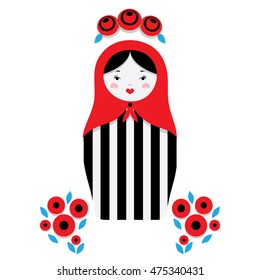 Matryoshka -  babushka with decorative elements for design. Vector illustration.