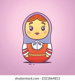 Matryoshka, babushka nesting doll vector cartoon illustration in chibi style