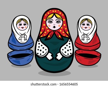 Matryoshka. Babushka. Matryoshka Set. Russian Culture. Dolls. Matryoshkas Family Vector.