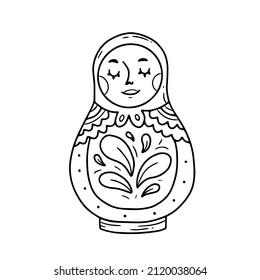 Matryoshka doll in doodle style. Vector isolated illustration with a Russian doll.