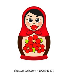 Matryoshka doll dressed in a sarafan with flower ornament in vector, Russian folk handicraft nested doll