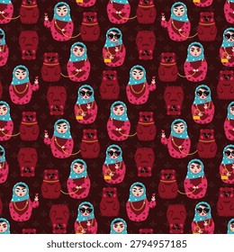 Matryoshka doll in Gzhel style. Vector drawing in the style of Russian folklore
