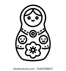 Matryoshka doll icon in linear style 