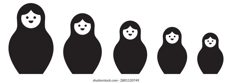Matryoshka Doll Icon Set Vector Russian Nesting Dolls Traditional Folk Toy Silhouette Illustration
 for Culture and Travel Design