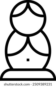 Matryoshka Puppen-Symbol. Dünnes lineares Design einzeln auf weißem Hintergrund