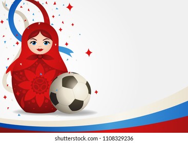 Matryoshka doll or Russian doll with soccer ball for soccer championship background