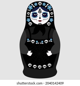 A matryoshka doll in the style of the day of the dead. Vector illustration for the Halloween holiday.