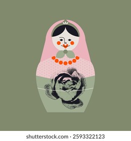 Matryoshka doll. Symbol of Russian culture and traditional art. Vector illustration, print, postcard, design element