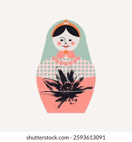 Matryoshka doll. Symbol of Russian culture and traditional art. Vector illustration, print, postcard, design element