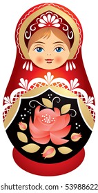 Matryoshka muñeca en el tradicional vestido ruso Kokoshnik, rosa roja en el Sarafan, muñeca anidada rusa, muñeca Babushka, recuerdo ruso, presente